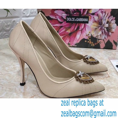 Dolce & Gabbana Heel 10.5cm Quilted Leather Devotion Pumps Beige 2021 - Click Image to Close